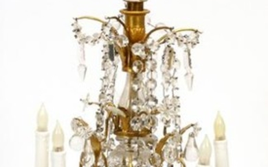 FRENCH DORE BRONZE AND CRYSTAL CANDELABRUM