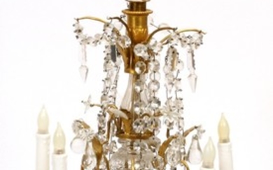 FRENCH DORE BRONZE AND CRYSTAL LIGHT CANDELABRUM C. 1870 24 DIA 14