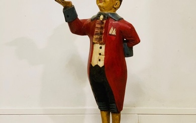 Figure - Large solid wood statue of a waiter / butler - Wood