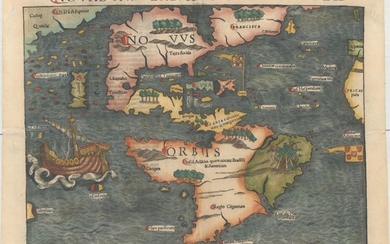 First State, First Issue of One of the Most Important 16th Century Maps of the New World, "Novae Insulae, XVII Nova Tabula", Munster, Sebastian
