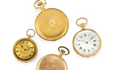 Four 12k, 14k and 18k gold pocket watches, defects