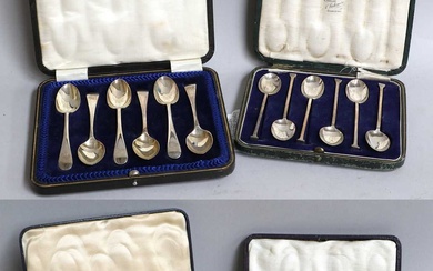 Four Cased Sets of Six Silver Teaspoons or Coffee-Spoons, one...