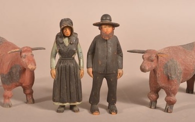 Four Contemporary Folk Art Carved Wood Figures.