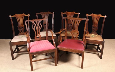 Four Georgian Mahogany 'Country Chippendale' Style Dining Chairs and two similar armchairs. The side