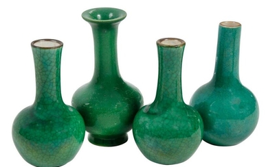 Four Small Chinese Monochrome Green Porcelain Vases