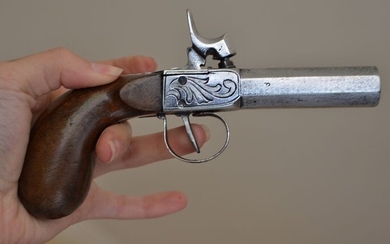 France - 1840 - Magnifique pistolet canon DAMAS, sculptures ornementales, crosse en noyer, nettoyer & prêt à tirer - Pistol - 14mm cal