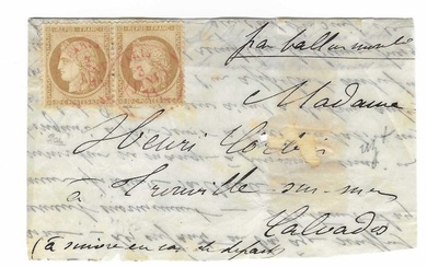 France 1871 - front of balloon mounted with Paris SC red cancellations - signed Calves - rating = 3,000 euros - Yvert n°36 x 2 exemplaires