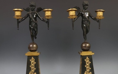 France, a pair of ormolu and patinated bronze...