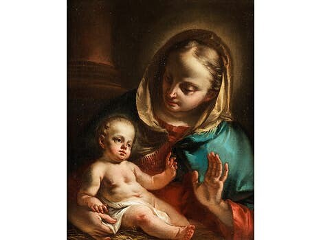 Francesco Zugno, 1709 Venedig – 1787, MARIA MIT DEM AUF STROH LIEGENDEN KIND