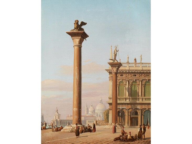 Frans Vervloet, 1795 Mechelen – 1872 Venedig, BLICK AUF DIE BEIDEN SÄULEN AM EINGANG DER PIAZZA SAN MARCO, VENEDIG