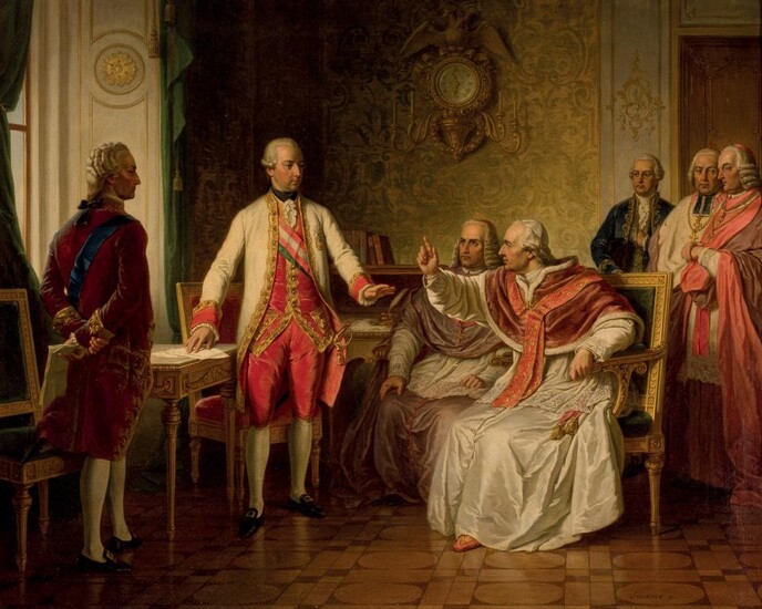 Franz Schams. Joseph II and Pius VI arguing