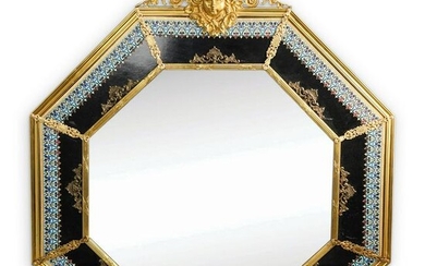 French Champleve Enamel and Bronze Dore Mirror