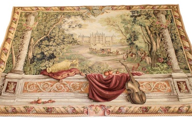 French Goblys machine woven tapestry of castle scene