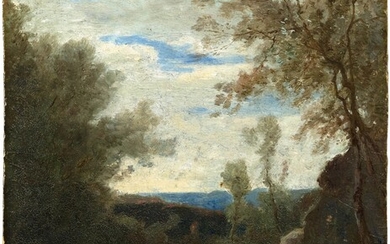 GUSTAVE CASTAN(Genève 1823-1892 Crozant)Étude de paysage. Huile sur carton à peindre. 26,5 × 22,2 cm....