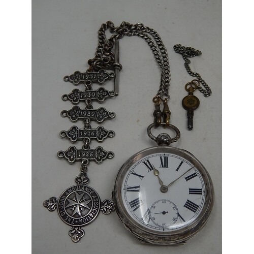 Gentleman's Victorian Silver Key Wind Pocket Watch with Subs...
