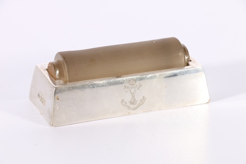 George V WWI era silver stamp roller inscribed "From Captn K...