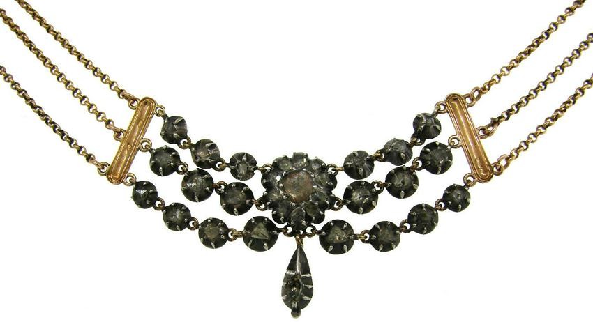 Georgian Diamond Silver Yellow Gold NECKLACE French