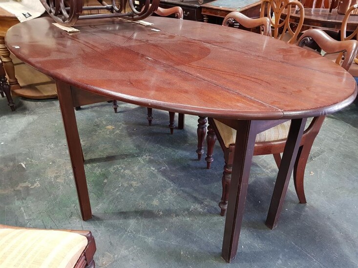 Georgian Style Mahogany Wake Table, the long oval top with drop-leaves, raised on square legs (Leaves Up - H: 76 x L: 227 x W: 129cm...