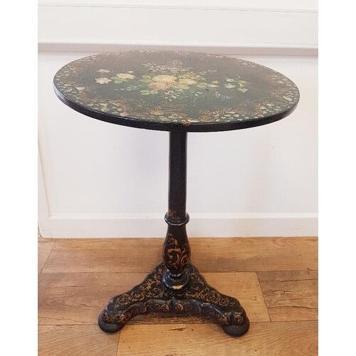 Georgian Tilt Top Table with floral painted decoration, moth...
