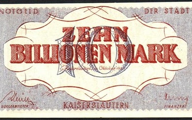 Germany. 10 Trillion (Billionen) Marks 1923 AU Scarce