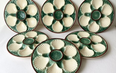 Gien toeschrijving - Six Barbotine oyster plates with shells in high relief, Hand Painted, Art Deco