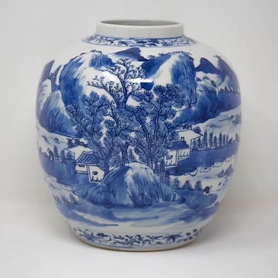 Ginger jar (1) - Blue and white - Porcelain - Landscapes - China - 19th century