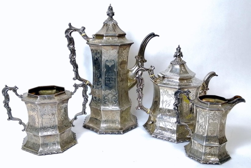 Good Victorian silver four-piece tea and coffee set of waved...