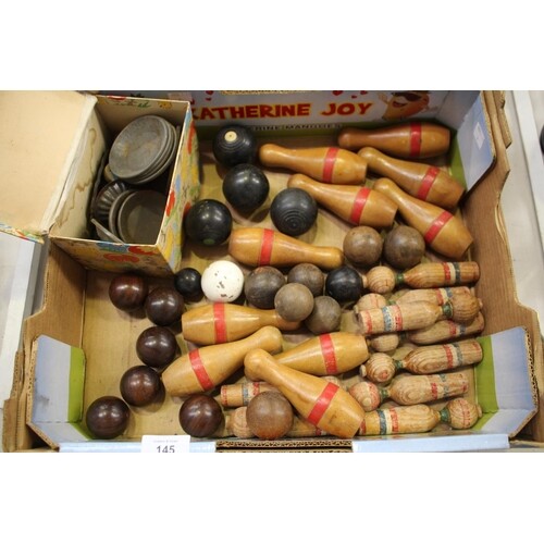 Good lot of vintage French skittles and carpet bowls etc inc...