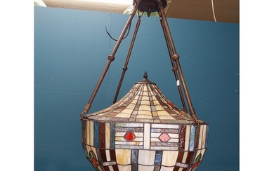 Good quality leaded glass hanging lantern in the Victorian s...