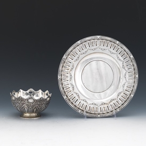 Gorham Sterling Silver "Marie Antoinette" Pattern Platter and 900 Silver Bowl