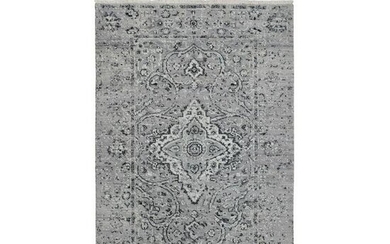 Gray Persian Erased Design Silk With Textured Wool Hand