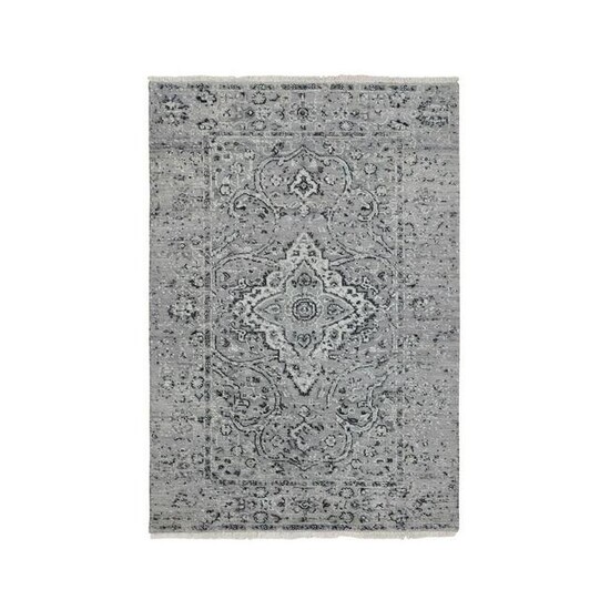 Gray Persian Erased Design Silk With Textured Wool Hand