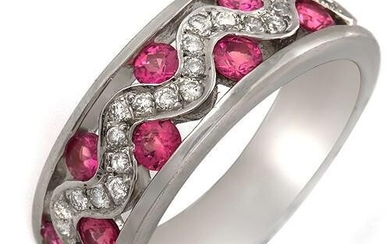 Great Round-Cut Pink Sapphire And Pave Diamond Ring