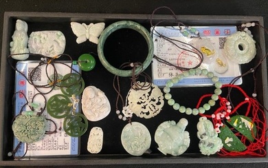 Group of Jade pendants, bracelets and more