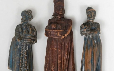 Group of Three Continental Carved and Painted Wood
