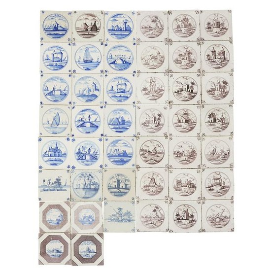 Group of forty-four Dutch Delft blue and manganese