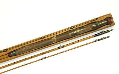HARDY BROTHERS OF ALNWICK ENGLAND 12-6"' SPLIT CANE 3 SECTION 'WYE' FLY ROD, CIRCA 1900, IN CUSTOM WOODEN HOLDER, WITH SPARE TIP
