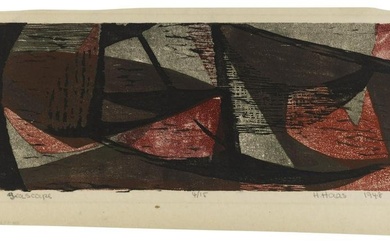 HILDEGARDE HAAS (New York/California/Germany, 1926-2002), "Seascape", 1948., Color woodcut on