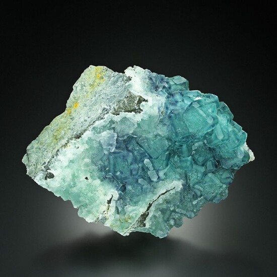 HUGE Rare! Bi-color Closed cubic Green FLUORITE with Blue PHANTOM on QUARTZ Specimen - 12.5×9×4 cm - 405 g
