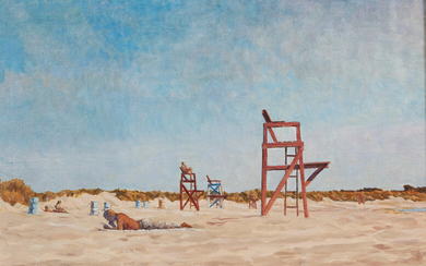 Hazard Durfee (American, 1917-2003) Sachuest/A Beach View. Signed l.l., identified on accompanying label. Oil on canvas, 24 1/4 x 34 1/4 in., framed.