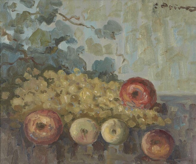 Hector Doukas, Greek 1885-1969 - Still Life with Apples and Grapes, c.1960; oil on canvas, signed upper right 'E Doukas', 47.2 x 56.5 cm (ARR) Provenance: the daughter of the Artist, Athens; private collection, purchased from the above in 1999;...