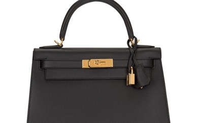 Hermès Black Sellier Kelly 28cm of Epsom Leather with Gold Hardware
