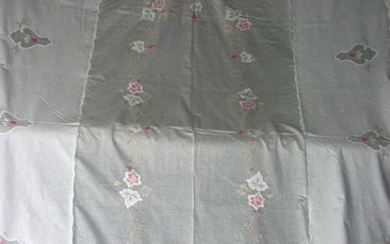 High-quality linen organza and cotton tablecloth and 12 napkins - Linen organza- 1890-1919