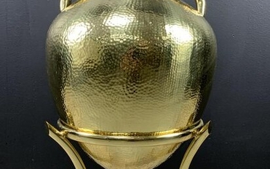 Hollywood Regency Style Hammered Gilt Urn On Stand