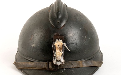 ITALY, Kingdom Great War M.15 engineer miner helmet French-made helmet with an iron candle holder...