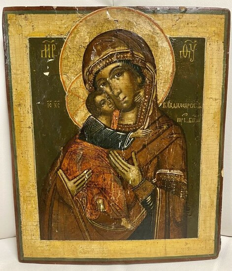Icon, Our Lady of Vladimir - Wood - Early 19th century