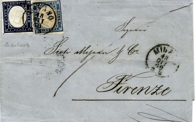 Italian Ancient States - Sardinia 1860 - Vittorio Emanuele II, 20 cents, two colors on an envelope for Florence. Interesting together