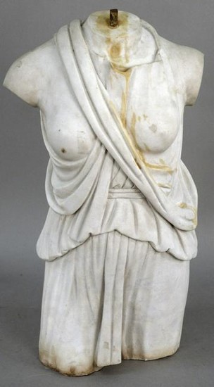 Italian Carved Marble Torso, partially nude draped