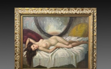 西班牙画家J. Collar 女人裸体布面油画 J. Collar Oil on Canvas, Spanish...