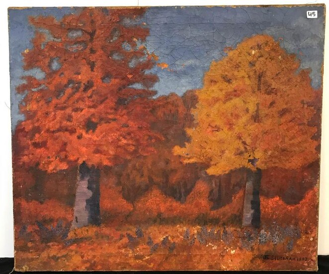 J.C.Stutsman WPA Oil on Canvas of Autumn Color Trees
